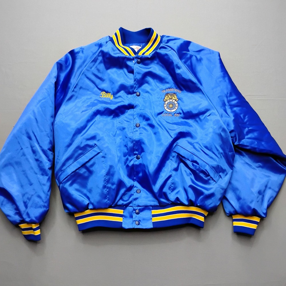 Vintage King Louie Pro Fit Teamsters Local 651 Blue Satin Jacket Mens 2XL USA